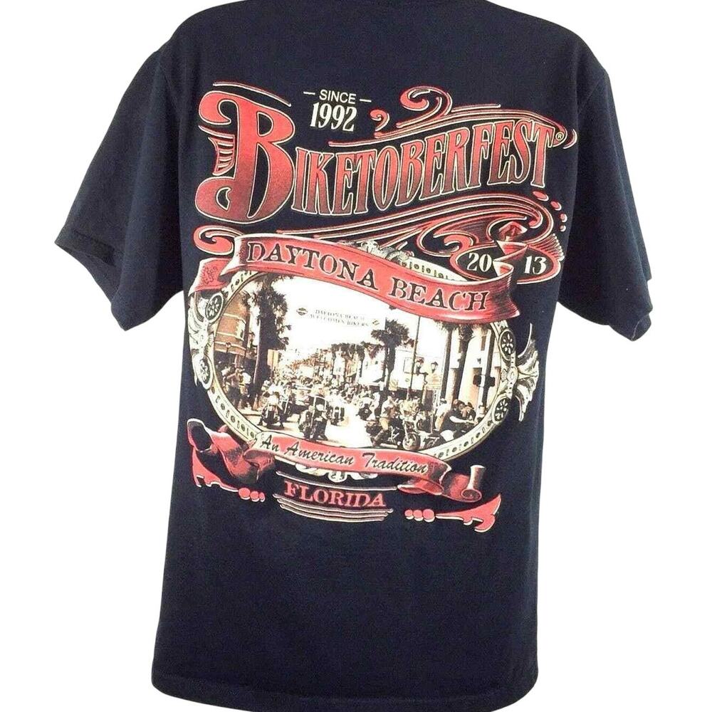 Mens Biker Motorcycle T Shirt Sz Medium Black Jerzees 2013 Biketoberfest Graphic